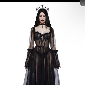Dolls Kill Black Sheer Lace Robe